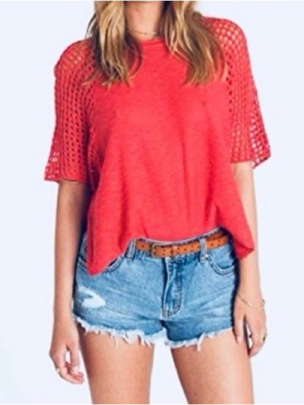 Billabong Boho Sunset Crochet Open Knit Coastal Short Sleeve Size Small
